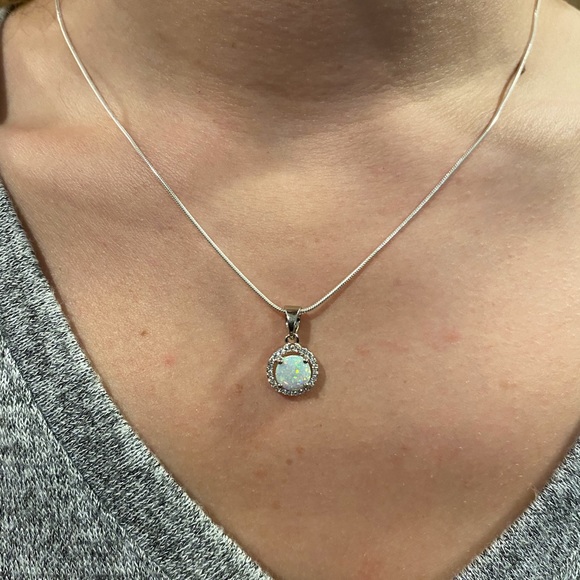 Sterling Silver Halo White Fire Opal Cz Set - Picture 12 of 16